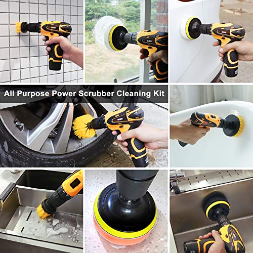 16 Piece Drill Brush Attachment Set, ONE PIX Power Scrubber Cleaning Kit with Extend Long Attachment Scrub Pads Sponge for Grout, Tile Sealants, Carpet, Sink, Bathtub, Floor, Wheels
