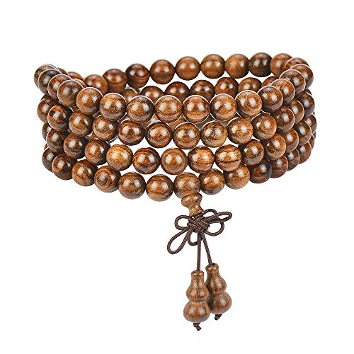 anzhongli mala Beads Bracelet 108 8mm Beaded Necklace Sandalwood Elastic (Gourd - Rosewood) - Thumbnail 6