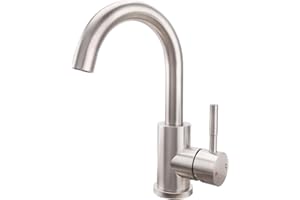 Hoanmpy 304 Stainless Steel Bar Sink Faucet, Bathroom Kitchen Faucet Brushed Nickel Pre Wet Small Mini Kitchen Bath Utility Marine Faucet Single Hole Farmhouse Vanity Lavatory Faucets（Brushed Nickel）