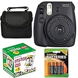 Fujifilm Instax Mini 8 Instant Film Camera (Black) With Fujifilm Instax Mini 5 Pack Instant Film (50 Shots) + Compact Bag Case + Batteries Top Kit - International Version (No Warranty)
