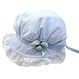 FUNOC Adjustabe Toddlers Baby Girls Flower Stripe Sun Hat Cap Summer Cotton Bonnet(LightBlue)