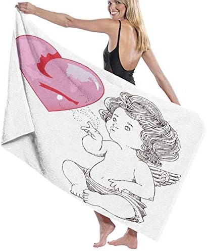 BIBOZHAO Tub Towels,Watercolor Accent Comfortable Valentines Day Angels and Hearts Classic Airplane C,Tremendous Mushy,Excessive Absorbent,Massive Towel Blanket for Lavatory,Seashore or Swimming Pool,52″ x 32″