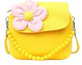 Hosaire Girl Bag Plush Flower Mini Handbag Shoulder Bag Messenger Bag for Toddlers and Preschoolers Yellow