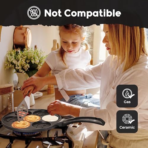 TERRIFI Nonstick Pancake Pan with 7 Smiling Face Cups - Crepe Pancake Maker for Kids