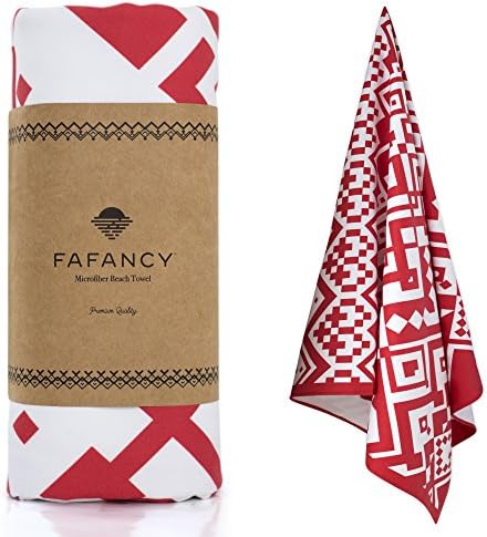 FAFANCY Microfiber Beach Towel - Large XL Quick Dry Lightweight Compact Sand Proof Absorbent 63"x35" for Adults and Kids Best for Travel Pool Beach Swim Camping - Red - Beach Blanket