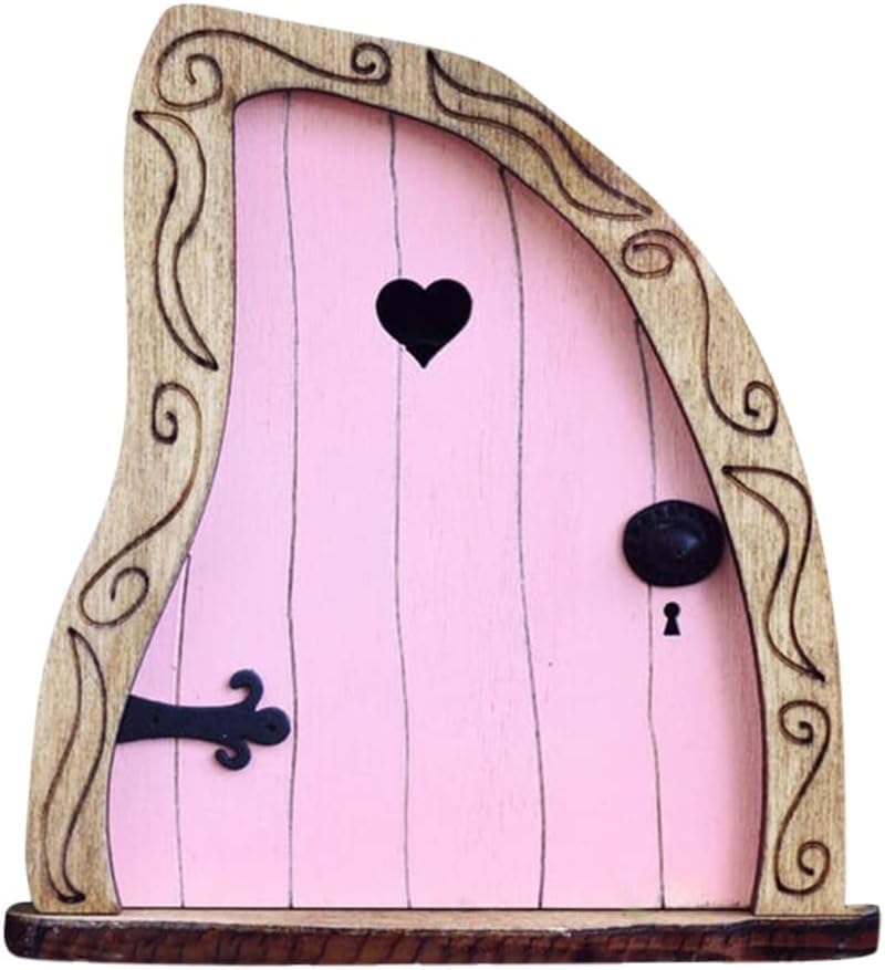 Enyolidimk Pink Garden Fairy Door Decoration, Fairy Door for Trees Miniature Garden Outdoor Decor Accessories Yard Art Sculpture Decoration