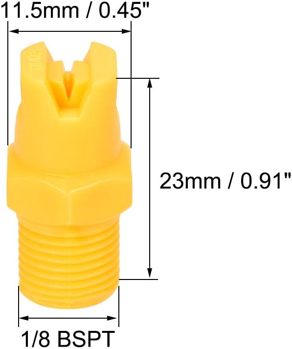 sourcing map Flat Fan Spray Tip, 1/8BSPT Male Thread PP Nozzle, 3 Pcs (110 Degree, 1.1mm Orifice Diameter) - Image 3