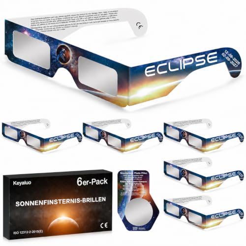 Sonnenfinsternis Brille,CE Zertifizierung 2026,6er-Pack Sonnenfinsternis Brillen zur direkten Sonnenbeobachtung – ISO 12312-2:2015(E) & CE-zertifiziert