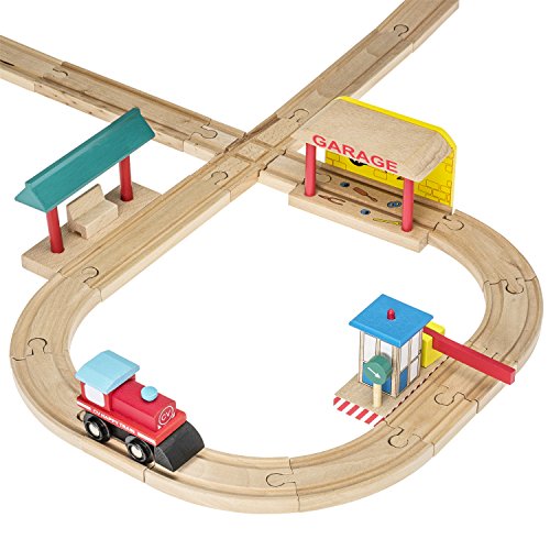 Wooden Train Tracks Accessories Set 100% Compatible with All Major Train Brands - 5 Pieces - By Dragon Drew