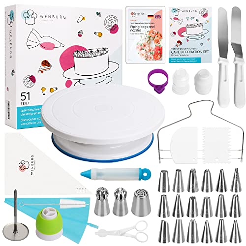 Wenburg Set di Accessori per Torta - Piatto Girevole per Torte e Tagliatorte - Set da Forno con Accessori Versatili e Piatto Girevole per la Decorazioni Torta - Kit Pasticceria Professionale (Delight)