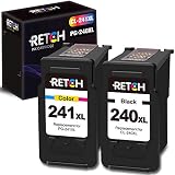 RETCH Re-Manufactured Canon Ink Cartridges 240 and 241 Replacement for Canon PG-240XL 240 XL CL-241XL 241 XL for Canon PIXMA MG3620 MX472 MX452 MG3220 MG3520 MG2220 MX532 (1 Black 1 Tri-Color)