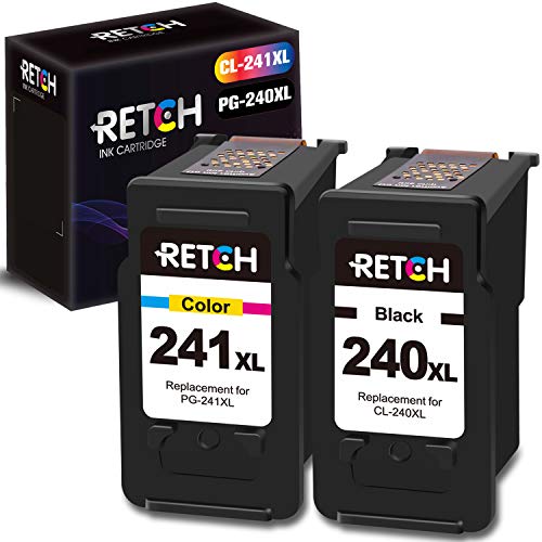 RETCH Re-Manufactured Canon Ink Cartridges 240 and 241 Replacement for Canon PG-240XL 240 XL CL-241XL 241 XL for Canon PIXMA MG3620 MX472 MX452 MG3220 MG3520 MG2220 MX532 (1 Black 1 Tri-Color)