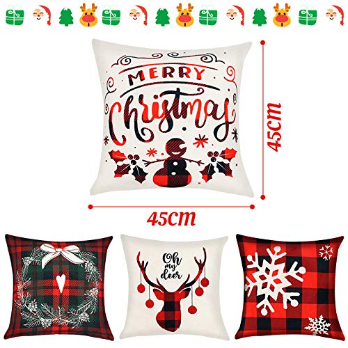 VGOODALL Christmas Pillow Covers, 4 PCS 18 Christmas Sofa Throw Pillow Case Random Style