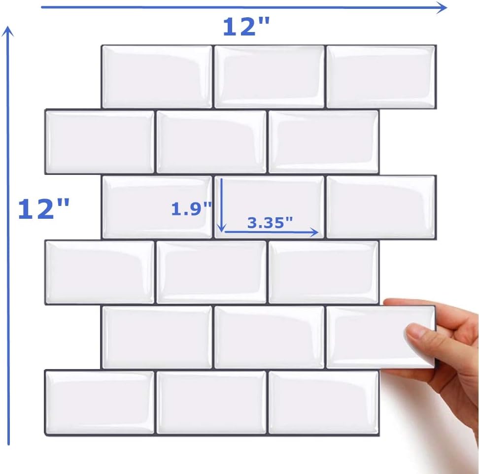 White With Dark Gray Grout Design Peel And Stick Tile Backsplash Decorative Wall Tile Sticker Subway Style 3d Wallpaper Self Adhesive Moveable For Kitchen Bathroom Laundry 12 X12 5 Sheet Building Supplies Stone