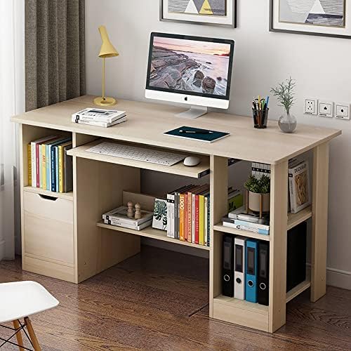 Computer Desk with Drawers, Writing Desk with Bookshelf Layer, Home