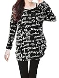 Allegra K Women's Long Sleeve Printed Shirred Sides Knitted Tunic Shirt