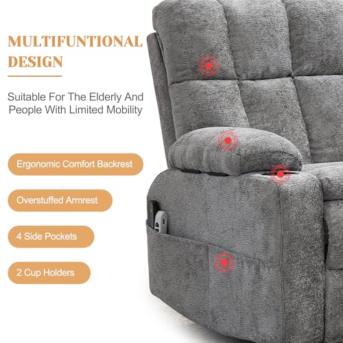 Korser Oversized Dual Motor Power Lift Recliner for Elderly with Adjustable Headrest, Electric Lift Recliner Chairs with Massage and Heat, Extra Wide Chair with Storebox Cupholder, USB Ports, Type C