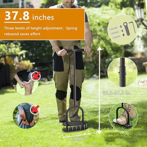 seasky Lawn Aerator Automatic Dirt and Leaf Clean Design,Pre-Assembled 15 Iron Spikes Metal,Soil Lawn Aerating Tools for Yard Lawn and Garden, lawn aerator spikes aerating tool
