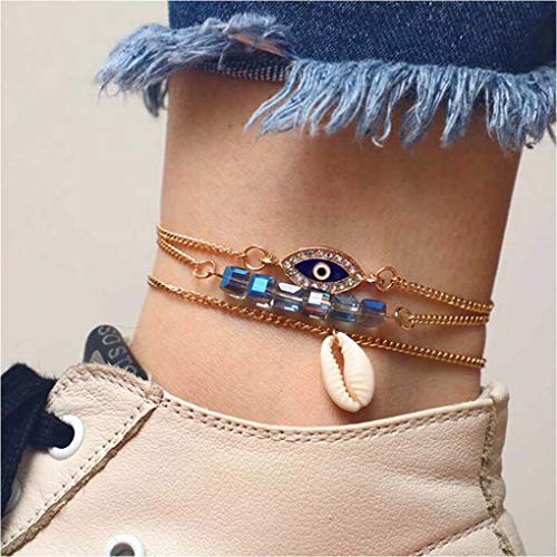 Yalice Layered Evil Eye Anklets Conch Shell Ankle Bracelet Beach Foot Jewelry for Women and Girls - Thumbnail 7