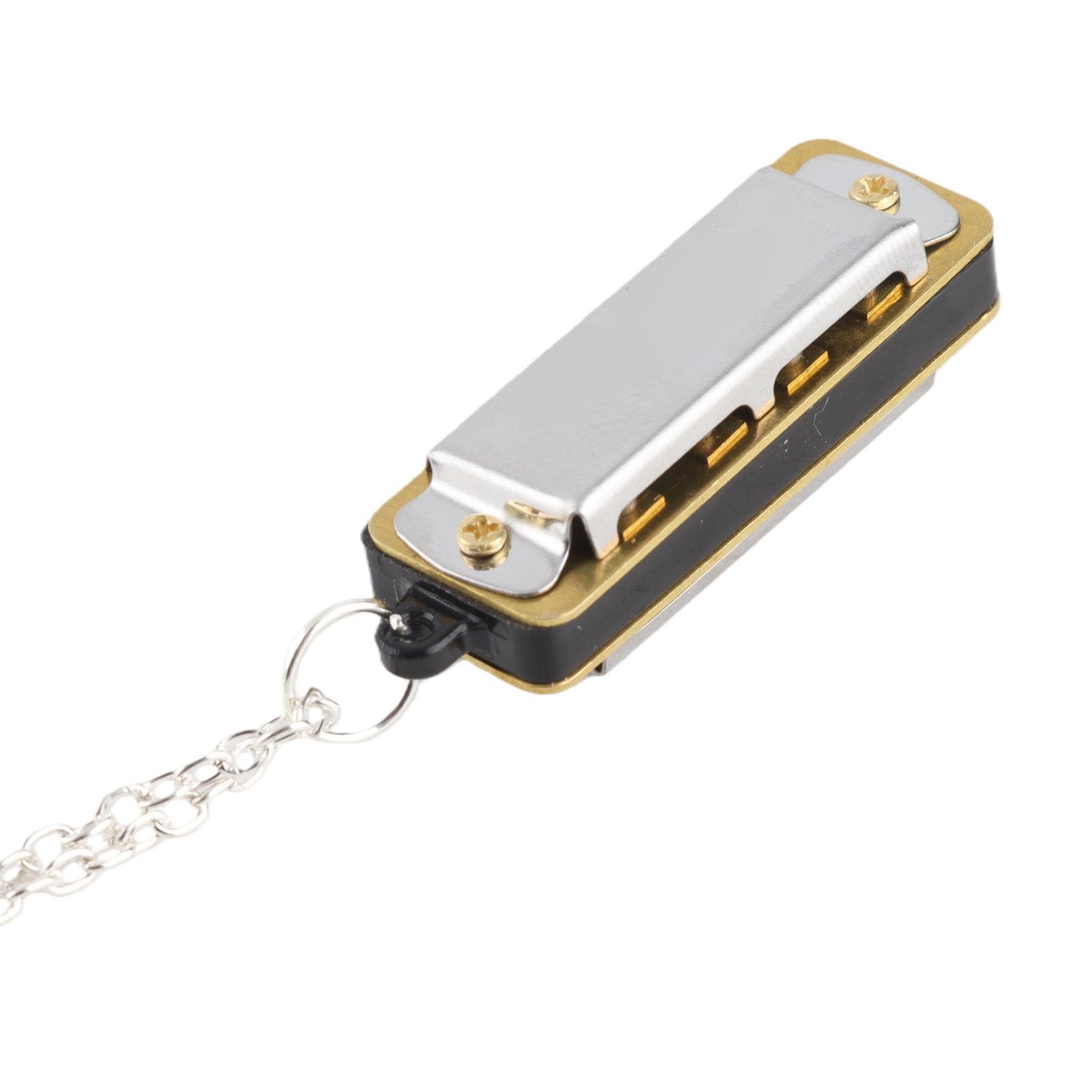 Mini Harmonica, Necklace Key of C 4 Holes 8 Tones Harmonica Portable Mouth Organ for Kids Beginner(Silver)