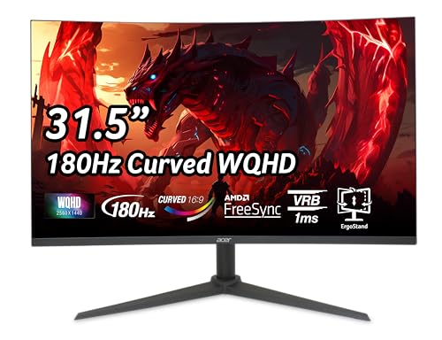 Acer Nitro XZ322QU V3 Gaming Monitor 31.5 Inch (80 cm Screen) WQHD, VA, 180Hz DP, 144Hz HDMI, 1ms (VRB), 2xDP 1.4, 2xHDMI 2.0, Curved, Height-Adjustable, FreeSync