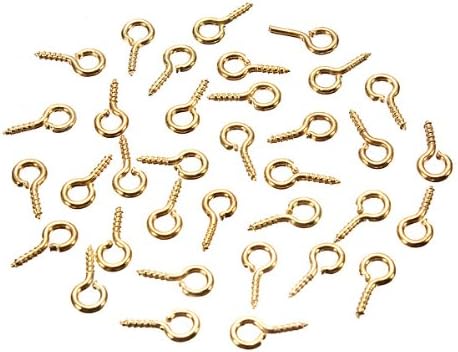 100pcs Mini Eye Pins Eyepins Hooks Eyelets Screw Threaded Peg 8x3.5mm (Gold) by TTC STORE