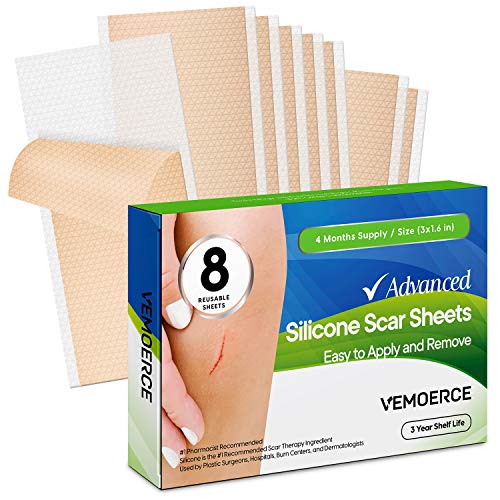 Vemoerce Professional Silicone Scar Sheets, Soften and Flattens Scars