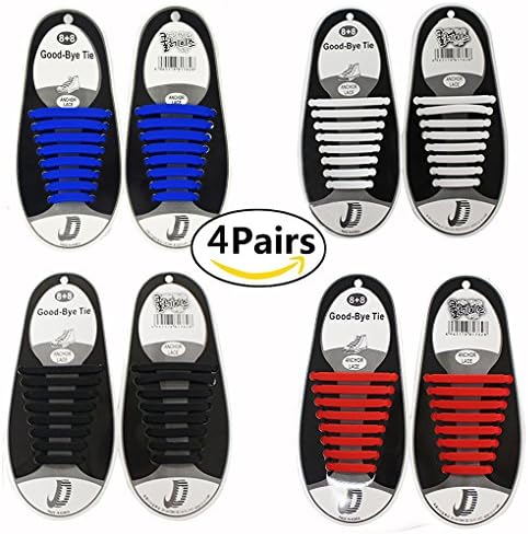 4 Pairs Lazy No Tie Silicone Shoelace for Kids and Adults, Rubber Tieless Elastic Slip Sneaker Shoelace Running Shoelace Athletic Shoe laces