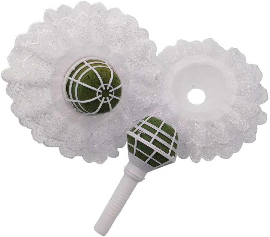 Steen DIY Bouquet Holder - Decoration Floral Foam Flower Handle - 2 psc White Lace Straight Handle