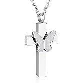 SOITIS Cross Butterfly Urn Ashes Necklace for Women Men, Cremation Jewelry for Ashes, Keepsake Memorial Pendant, Urn Necklaces for Ashes for Women