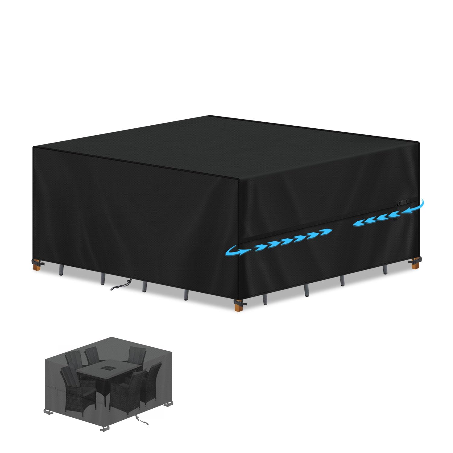 SIMPHAUS Garden Furniture Covers Waterproof 200x160x74cm Garden Table and Chairs Cover with Drawstring and Buckle Anti UV 420D Heavy Duty Oxford Fabric Windproof Patio Set Cover