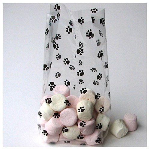 100 Animal Dog Cat PAW PRINT Gusset Cello Bag Favor Gift All Sizes (100, 4