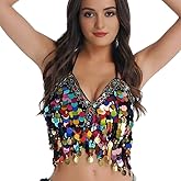 Wuchieal Sequin Halter Bra Top Salsa Belly Dance Boho Festival Clubbing Tribal Bra BH Top
