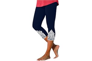Oplxuo Womens Knee Length Capri Leggings Floral Lace High Waist Leggings Skinny Cropped Workout Yoga Pants Sport Casual Pants