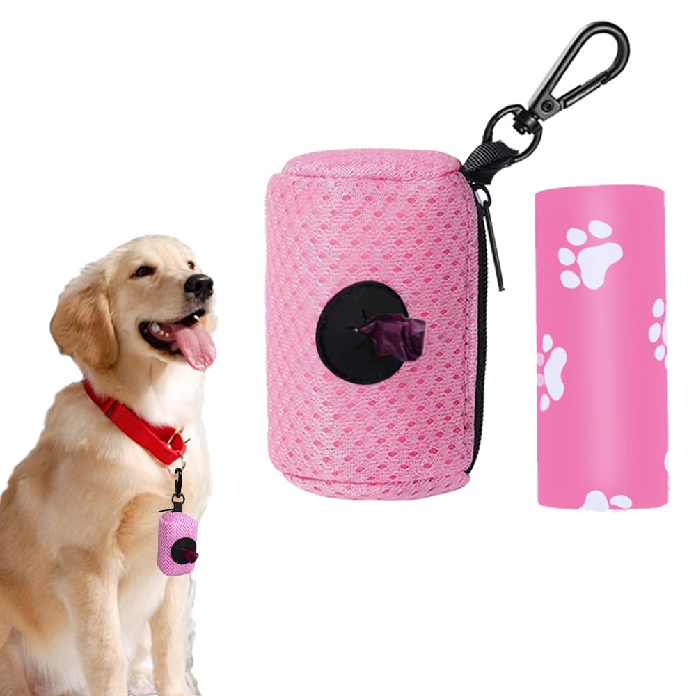 Poo Bag Holder with Dog Poo Bags Reusable Poo Bag Dispenser Portable Mesh Dispenser Pouch Poop Waste Bag Pet Supplies for Outdoor Travel Walking Park