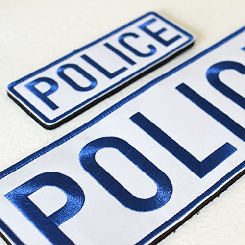 GYGYL 2 Pack Police Patch with Hook and Loop, for Police Vest Jacket Back Panel (Blue & White, 1Pcs Small and 1Pcs Large)
