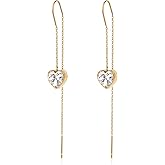 TaYolnFaSo 18k Long Dainty Gold Threader Chain Heart CZ Dangle Earrings for Women, Minimalist Fashion Statement Trendy Thin Drop Jewelry Gifts