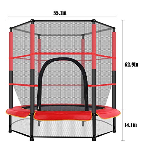 Aeanm Trampoline with Safety Enclosure Net, 5 FT Round Bounce Jumper with Enclosure Net Jumping Mat and Spring Cover Padding, Kids Basketball Hoop Trampoline for Indoor Outdoor (Red) - Thumbnail 6