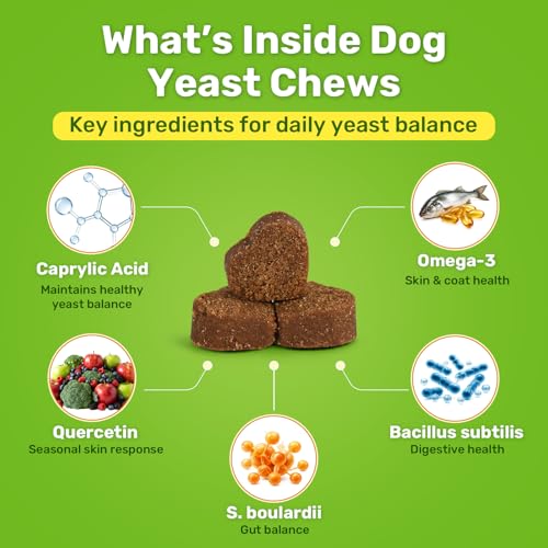 Puyrzoe Yeast Infection Treatment for Dogs, Itchy Skin, Paw Licking, Ear Odour & Allergy Relief, 200 Soft Chews, Dog Yeast Infection Treatment, Immune & Gut Support with Probiotics, Chicken Flavour