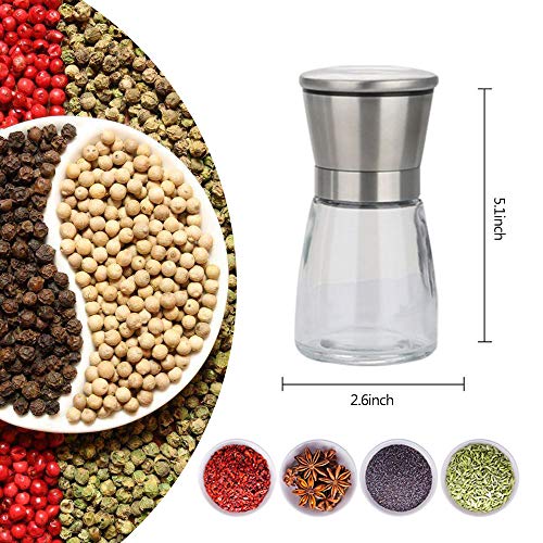 Salt and Pepper Grinder Set,Brinonac Glass Shakers and Adjustable Ceramic Rotor in 2 Stainless Steel Mills Great for Tasty and Healthy Food - Thumbnail 2