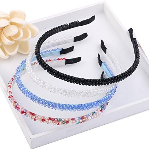 Cfrmall Girls / Women Ribbon or Jewelry Crystal Pearl Headbands (4Pcs Set Girls / Women Three Rows Crystal Sparkle Headbands)