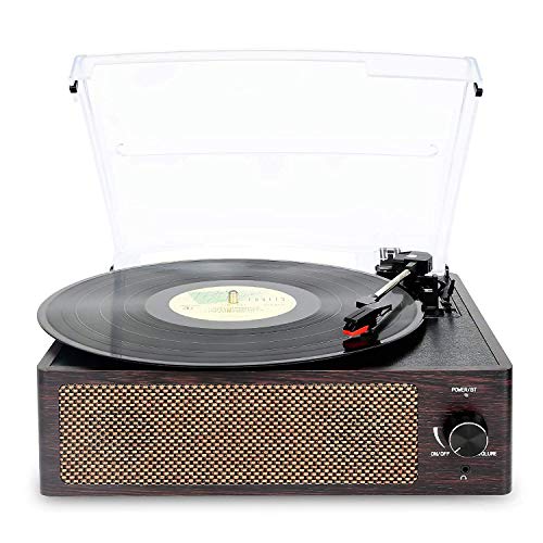Bluetooth Record Player Belt-Driven 3-Speed Turntable, Vintage Vinyl Record Players Built-in Stereo Speakers, with Headphone Jack/ Aux Input/ RCA Line Out, Brown Wooden (Brown-1) - Thumbnail 3