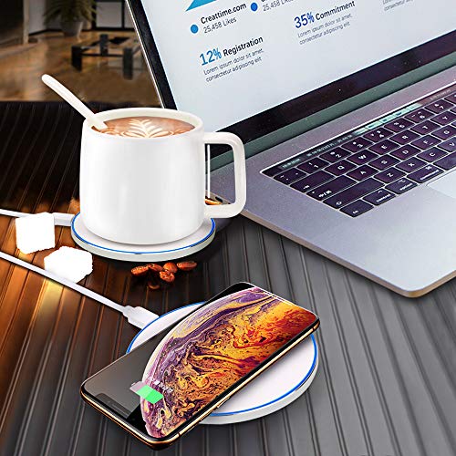 AriTan 2 in 1 Wireless Heating Mug & Wireless Charger (200ml), Support All Devices Enables Qi Standard, Constant Temperature for Keeping Warm (about 122°F/50°C) - Best Gift Idea
