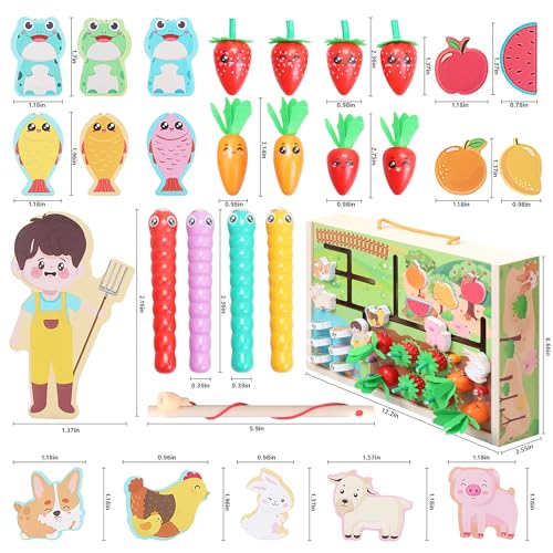 Teekdeer Montessori Toys Wooden Farm Shape Sorting Fishing