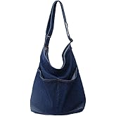 ROUROU Denim Shoulder Bag - Women's Hobo Tote Canvas Crossbody Bag - Large Capacity Purse