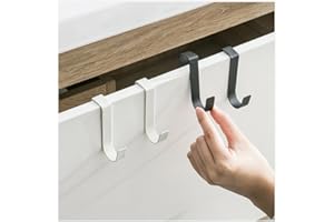 COTOBBTOR Over The Door Cabenit Drawer Hooks, J-Shape No Drill Carbon Steel Metal Heavy Duty Easy to Install Hook for Small Kitchen Cabenit Narrow Door Back Holder Bathroom Drawer for Hanging Towels (4, Black)