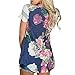 kigod Women's Casual Floral Print Tops Blouse Crew Neck Short Sleeve T-Shirt with Pocket (Navy, Medium)