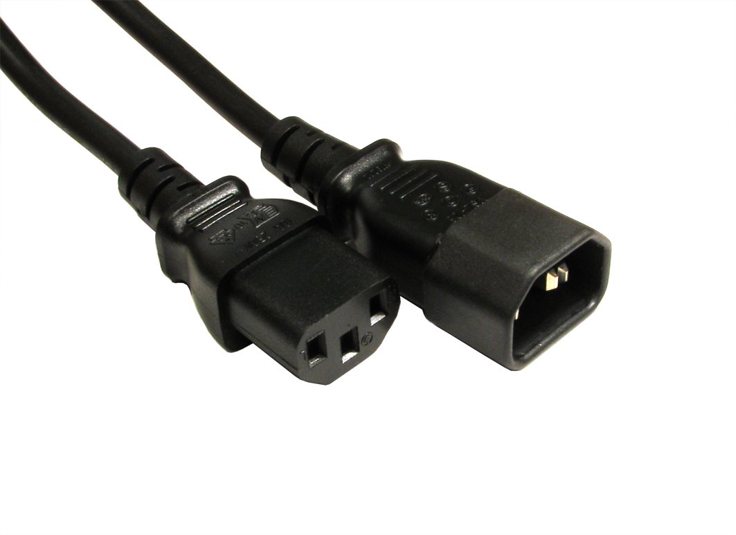 World of Data 3m IEC Extension Cable Male (C14) to Female (C13) - 10A - BLACK Coloured 5 PACK