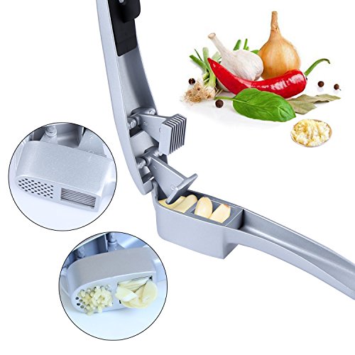 Garlic Press Lemon Lime Squeezer Kitchen Utensil Set 5-pack,Stainless Steel Mincer and Silicone Tube Roller Premium Metal Lemon Lime Press Juicer Cheese Grater Potato cutter