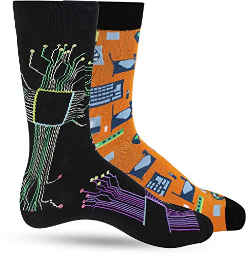Crazy Socks For Men: Mens Funny Dress Socks: Novelty Crazy Cool & Funky Colorful Sock: Geek Computer Processor